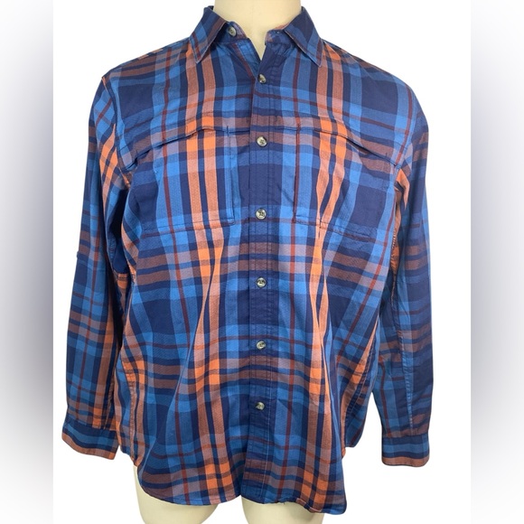 Magellan Outdoors Other - Magellan Outdoors Classes Fit Blue and Orange Plaid LS Shirt Men’s Medium